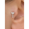 Gümüş Renk Kalp Figürlü Taşlı Cerrahi Çelik Tragus/Kıkırdak Küpe/Piercing (Tek)