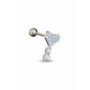 Gümüş Renk Kalp Figürlü Taşlı Cerrahi Çelik Tragus/Kıkırdak Küpe/Piercing (Tek)