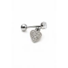 Gümüş Renk Kalp Figürlü Taşlı Cerrahi Çelik Tragus/Kıkırdak Küpe/Piercing (Tek)