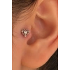 Gümüş Renk Kalp Figürlü Taşlı Cerrahi Çelik Tragus/Kıkırdak Küpe/Piercing (Tek)