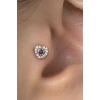 Gümüş Renk Kalp Figürlü Taşlı Cerrahi Çelik Tragus/Kıkırdak Küpe/Piercing (Tek)