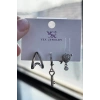 Gümüş Renk Kalp Ve Anahtar Figürlü Taş Detaylı VİP 3lü YSX Küpe Set