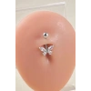 Gümüş Renk Kelebek Figürlü Cerrahi Çelik Göbek Piercing