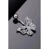 Gümüş Renk Kelebek Figürlü Cerrahi Çelik Göbek Piercing