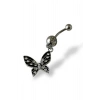 Gümüş Renk Kelebek Figürlü Taş Detaylı Cerrahi Çelik Göbek Piercing