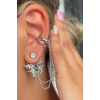 Gümüş Renk Kelebek Figürlü Taş Detaylı İkili Ear Cuff Küpe Set