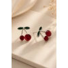 Gümüş Renk Kiraz Figürlü Taş Detaylı Küpe (Çift)