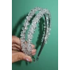 Gümüş Renk Kristal Boncuk Detaylı Gelin/Nişan Taç
