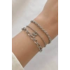 Gümüş Renk Kuş Figürlü Zincir Detaylı 3lü Bileklik Set