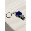Gümüş Renk Lacivert Taş Detaylı Tırnak Makaslı Anahtarlık