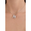 Gümüş Renk M Harf Taş Detaylı Çelik Kolye