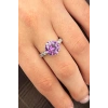 Gümüş Renk Mor Taş Detaylı Ayarlanabilir Çelik Yüzük