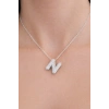 Gümüş Renk N Harf Taş Detaylı Çelik Kolye