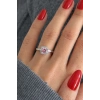 Gümüş Renk Pembe Taşlı Baget Yüzük (Ayarlanabilir)
