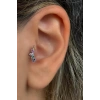 Gümüş Renk Renkli Taş Detaylı Çelik Tragus/Kıkırdak Küpe/Piercing (Tek)
