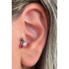 Gümüş Renk Renkli Taş Detaylı Çelik Tragus/Kıkırdak Küpe/Piercing (Tek)