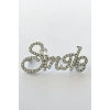 Gümüş Renk Single Yazılı Taşlı Broş
