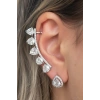 Gümüş Renk Taş Detaylı 14K Altın Kaplama TX Ear Cuff Ve Küpe Set (Tek)