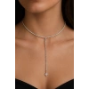 Gümüş Renk Taş Detaylı 14K Altın Kaplama Vip Choker Kolye