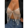 Gümüş Renk Taş Detaylı Bikini Üstü /Bralet /Vücut Aksesuarı