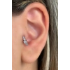Gümüş Renk Taş Detaylı Çelik Halka Tragus/Kıkırdak Küpe/Piercing (Tek)
