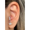 Gümüş Renk Taş Detaylı Çelik Halka Tragus/Kıkırdak Küpe/Piercing (Tek)