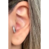 Gümüş Renk Taş Detaylı Çelik Halka Tragus/Kıkırdak Küpe/Piercing (Tek)
