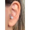 Gümüş Renk Taş Detaylı Çelik Halka Tragus/Kıkırdak Küpe/Piercing (Tek)