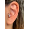 Gümüş Renk Taş Detaylı Çelik Halka Tragus/Kıkırdak Küpe/Piercing (Tek)