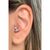 Gümüş Renk Taş Detaylı Çelik Halka Tragus/Kıkırdak Küpe/Piercing (Tek)
