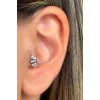 Gümüş Renk Taş Detaylı Çelik Halka Tragus/Kıkırdak Küpe/Piercing (Tek)