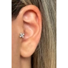 Gümüş Renk Taş Detaylı Çelik Tragus/Kıkırdak Küpe/Piercing (Tek)