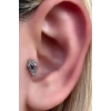 Gümüş Renk Taş Detaylı Çelik Tragus/Kıkırdak Küpe/Piercing (Tek)