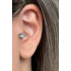 Gümüş Renk Taş Detaylı Çelik Tragus/Kıkırdak Küpe/Piercing (Tek)