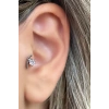 Gümüş Renk Taş Detaylı Çelik Tragus/Kıkırdak Küpe/Piercing (Tek)