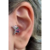 Gümüş Renk Taş Detaylı Çelik Tragus/Kıkırdak Küpe/Piercing (Tek)