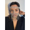 Gümüş Renk Taş Detaylı Dansöz Maskesi