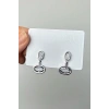 Gümüş Renk Taş Detaylı Metal Küpe (Çift)