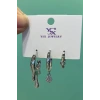 Gümüş Renk Taş Detaylı VİP 3lü YSX Küpe Set