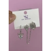 Gümüş Renk Taş Detaylı VİP 3lü YSX Küpe Set