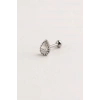 Gümüş Renk Taşlı Büyük Boy Cerrahi Çelik Tragus/Kıkırdak Küpe/Piercing (Tek)