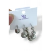 Gümüş Renk Top Detaylı VİP 3lü YSX Küpe Set