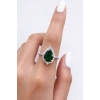 Gümüş Renk Yeşil Damla Taşlı Ayarlanabilir Yüzük