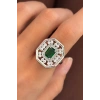 Gümüş Renk Yeşil Taş Detaylı Ayarlanabilir Yüzük