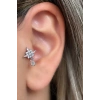 Gümüş Renk Yıldız Figürlü Taş Detaylı Çelik Tragus/Kıkırdak Küpe/Piercing (Tek)