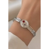 Gümüş Renk  Yonca Detaylı Çelik Kelepçe Bileklik