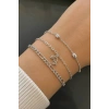 Gümüş Renk Yunus Figürlü Zincir Detaylı 3lü Bileklik Set