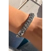 Gümüş Renk Zincir Detaylı Çelik Kelepçe Bileklik