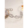 Gümüş Renk Zincir Detaylı Çelik Kelepçe Bileklik