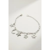 Gümüş Renk Zincir Detaylı Karışık Charmlı Çelik Bileklik